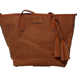 Poppy & Peonies Vegan Leather Woven Tan Tote Purse